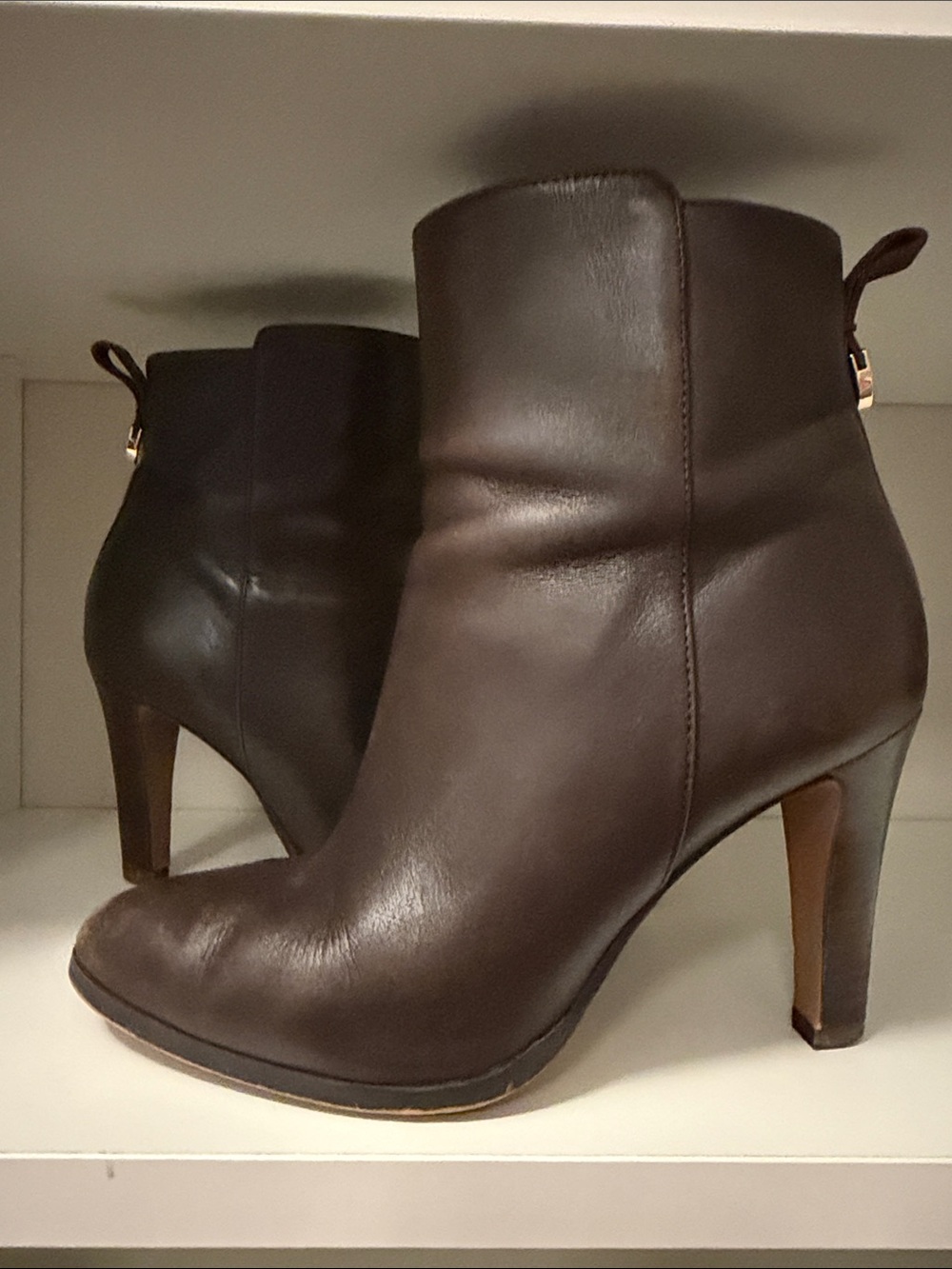 Coach Brown Leather High-Heel Ankle Booties
